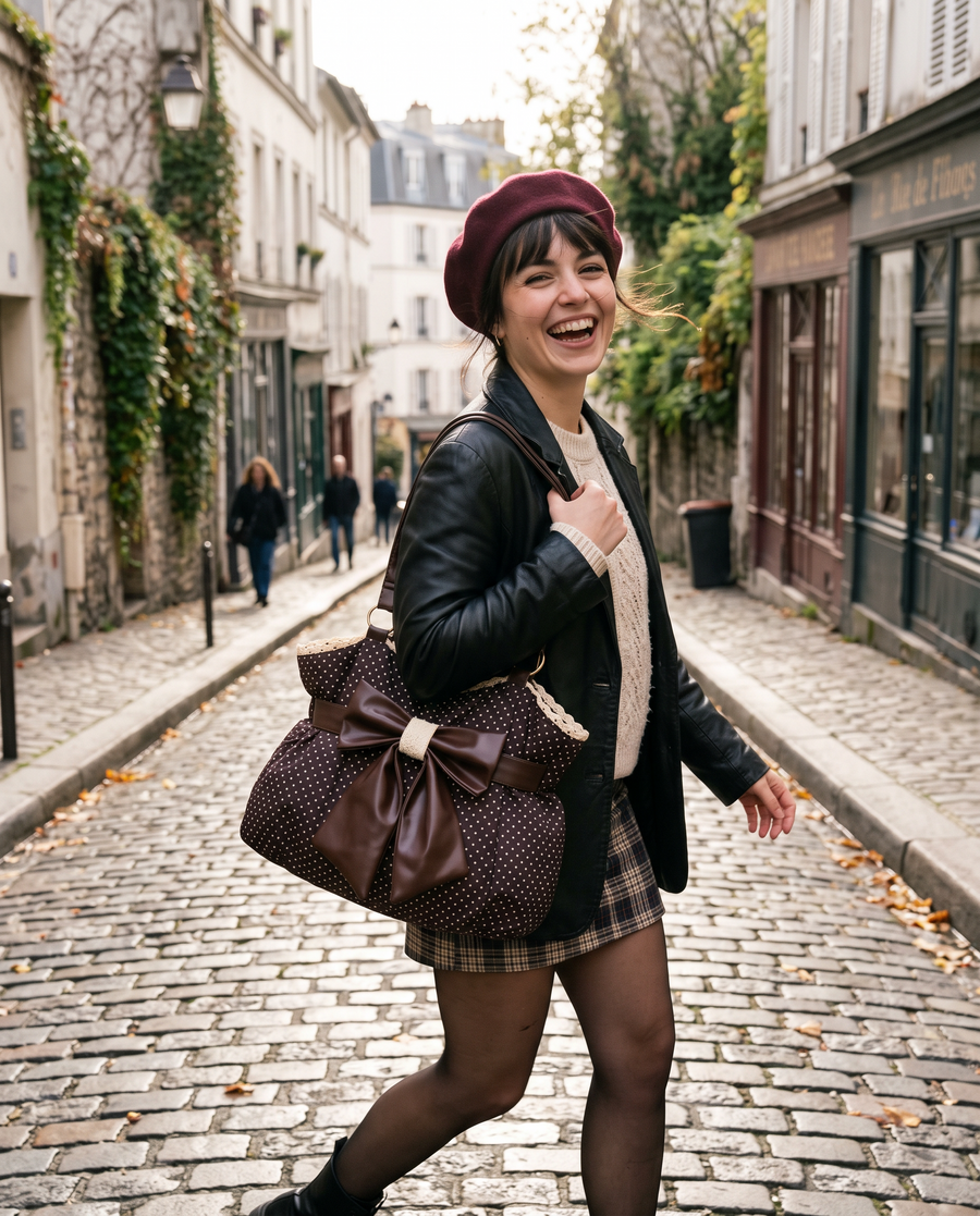 Colette Bow Bag in Cocoa Dot in Montmartre, Paris