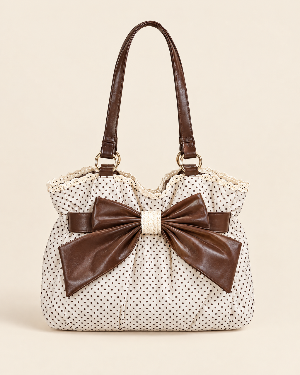 Colette Bow Bag in Cream Dot, front view