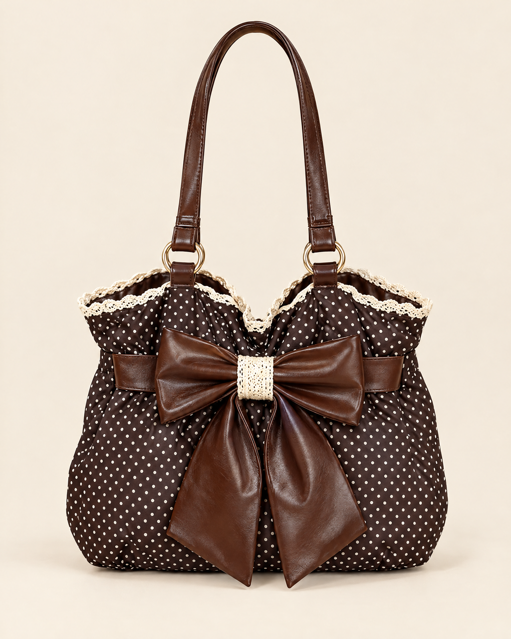Colette Bow Bag in Cocoa Dot, front view